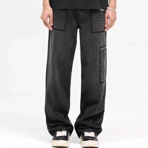 NEW REPRESENT R3 Drive Denim Jeans Size 34 – Jet Black Baggy Fit, Distressed